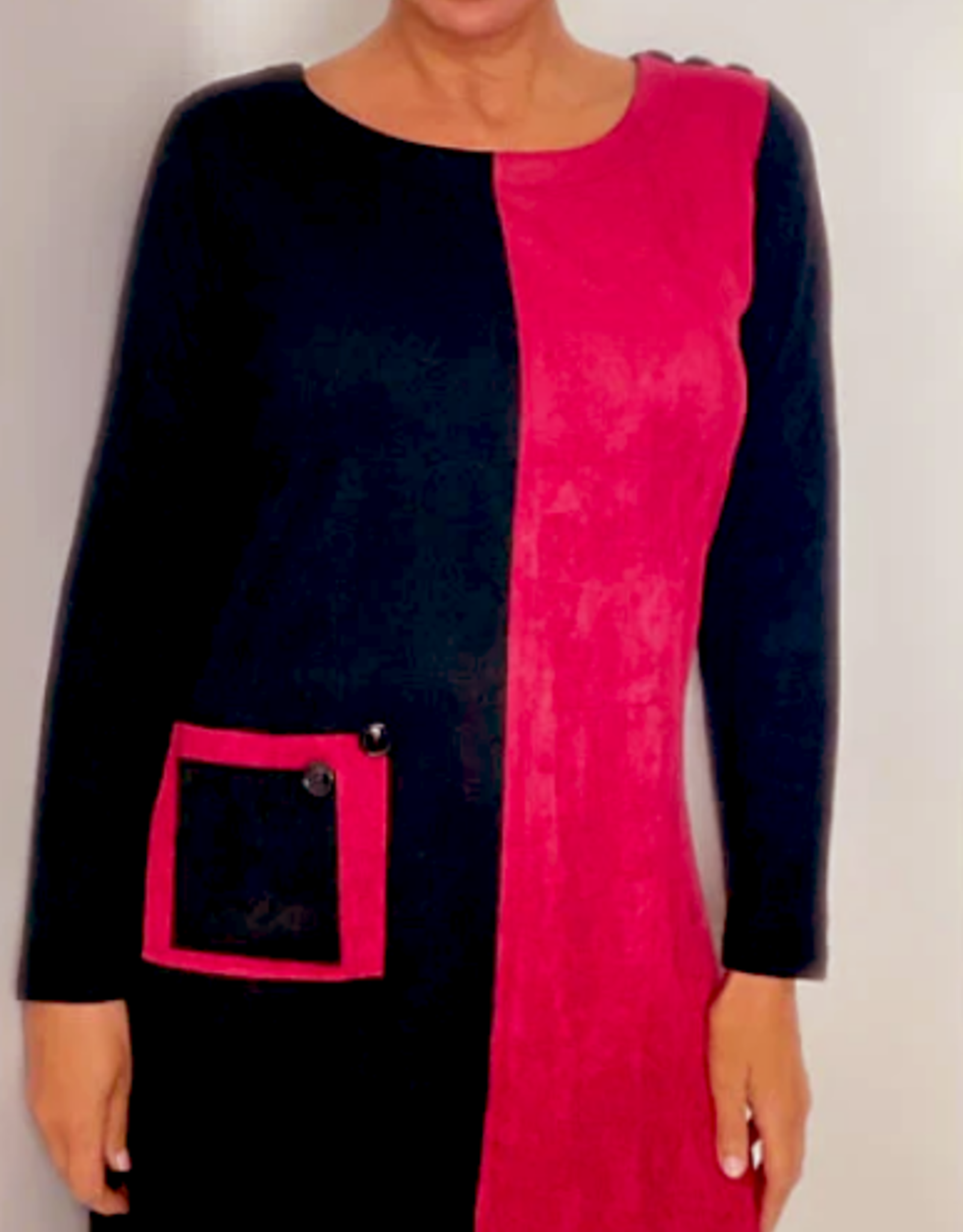 Ethyl Ethyl Black/Red Block Faux Suede Long Sleeve Dress w/Pocket BH