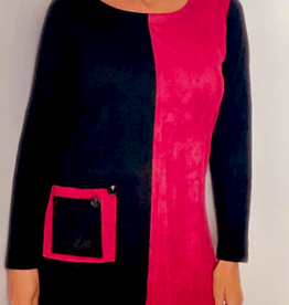 Ethyl Ethyl Black/Red Block Faux Suede Long Sleeve Dress w/Pocket BH