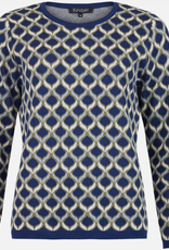 Sunday Sunday Navy Multi Print Pullover  Round Neck Long Sleeve Sweater AS