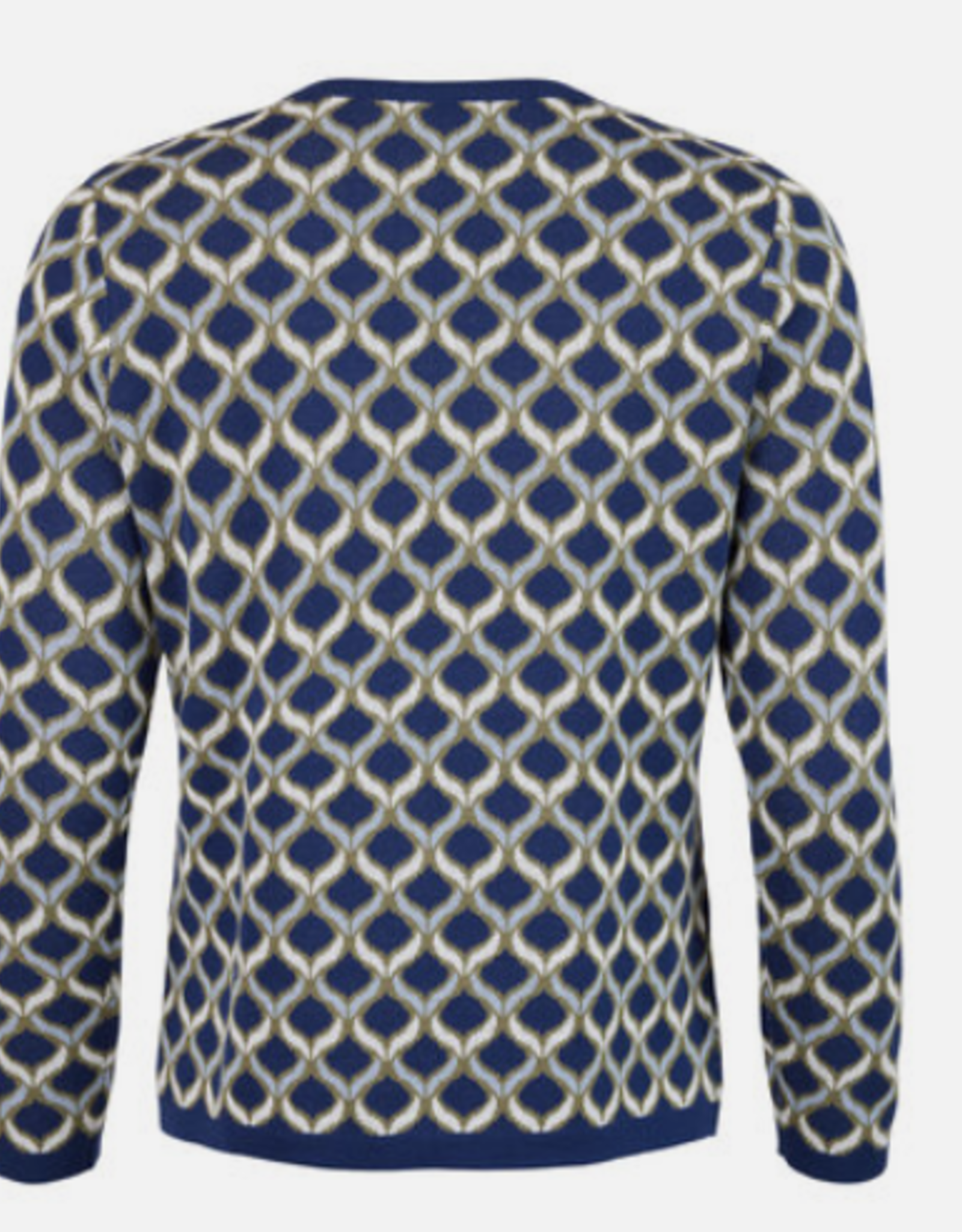 Sunday Sunday Navy Multi Print Pullover  Round Neck Long Sleeve Sweater AS