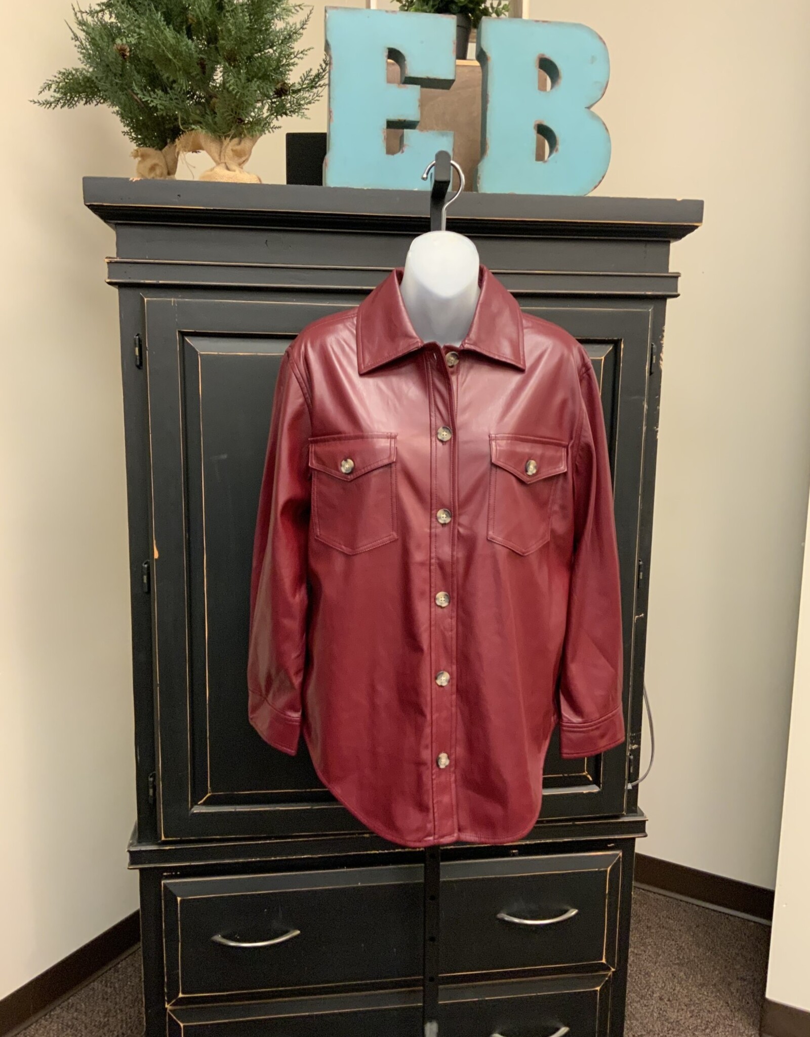 Velvet Heart SALE - was $90  Velvet Heart Eleanor Red Sangria Faux Leather Button Up Jacket