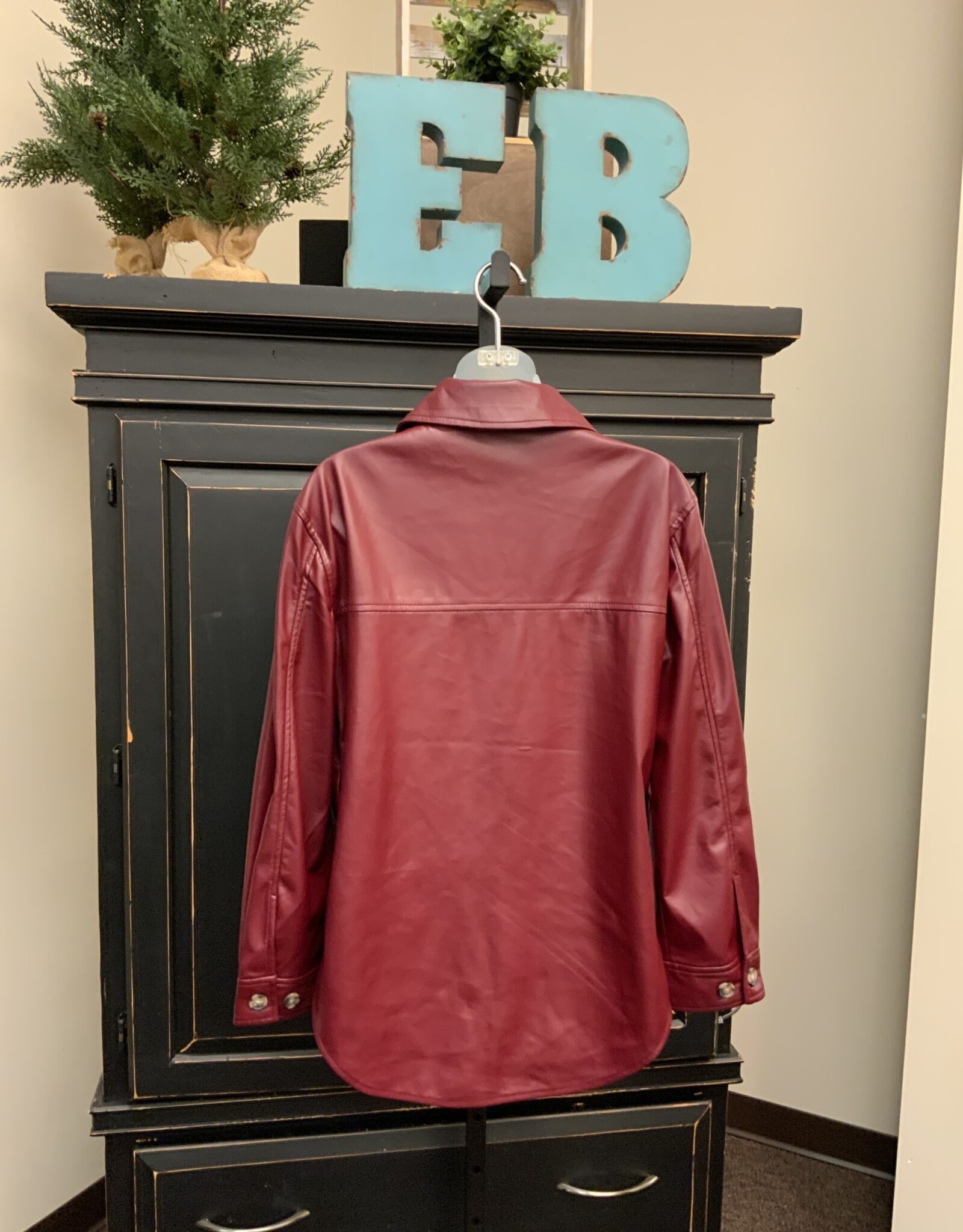 Velvet Heart Velvet Heart Eleanor Red Sangria Faux Leather Button Up Jacket