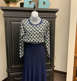 Sunday Sunday Navy Knit Pleated Mid Length Skirt AS