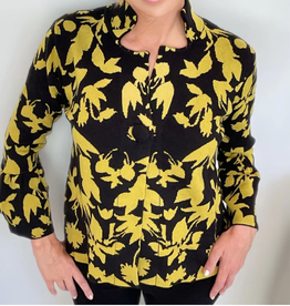 Ethyl Ethyl Black/Yellow Large Print One Button Front Long Sleeve Blazer AR