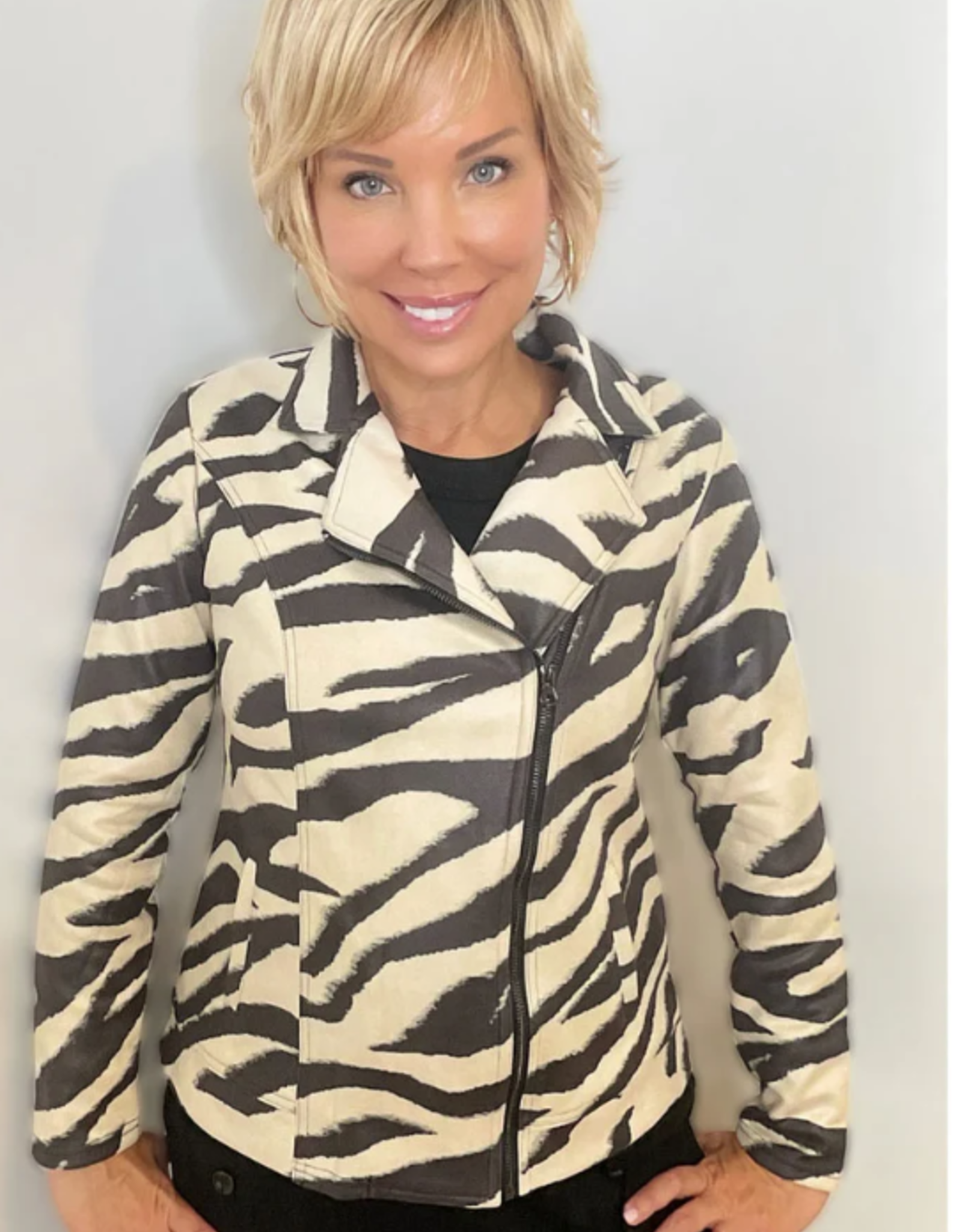 Ethyl Ethyl Grey/Ivory Zebra Print Sip Up Long Sleeve Jacket KK