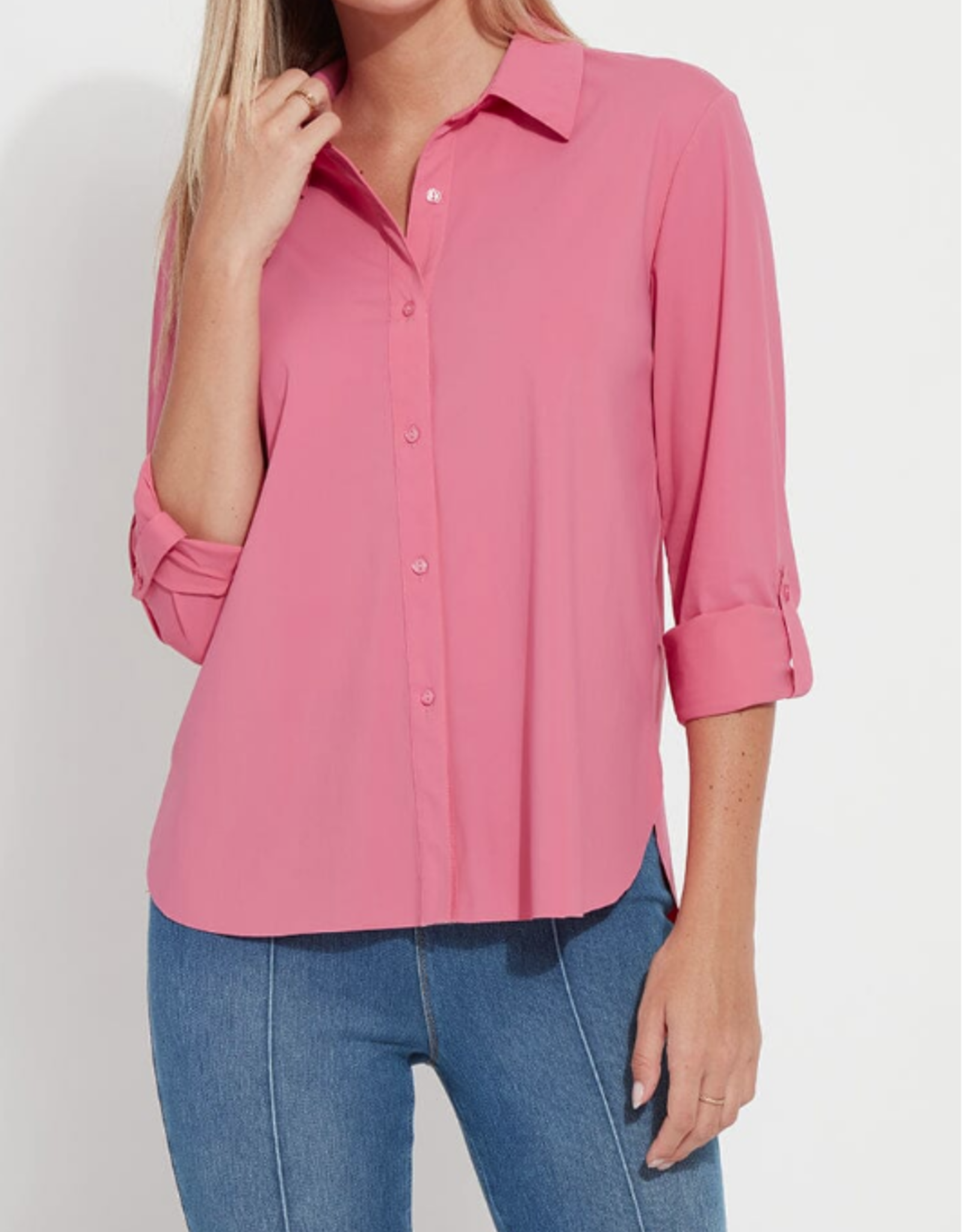 Lysse Lysse Connie Coral Rose Button Up Long Sleeve Top  HH