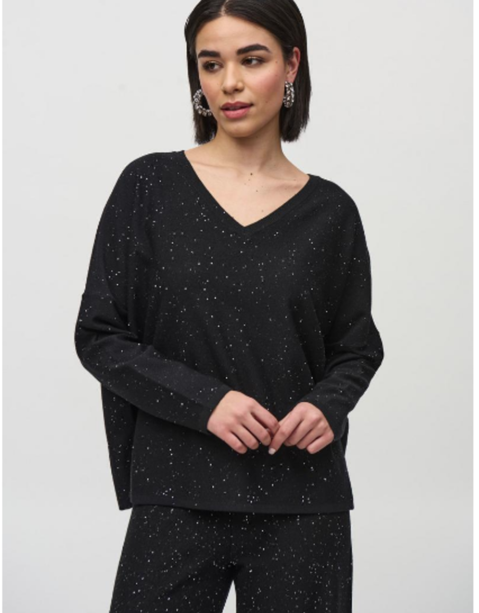 Joseph Ribkoff Joseph Ribkoff Black Silver Sequins  V-Neck Long Sleeve Top OK