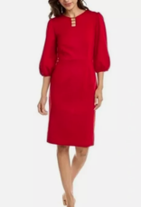 Sharagano Sharagano Red  Mid Length  3/4 Blouson Sleeve Dress AE