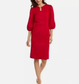 Sharagano Sharagano Red  Mid Length  3/4 Blouson Sleeve Dress AE