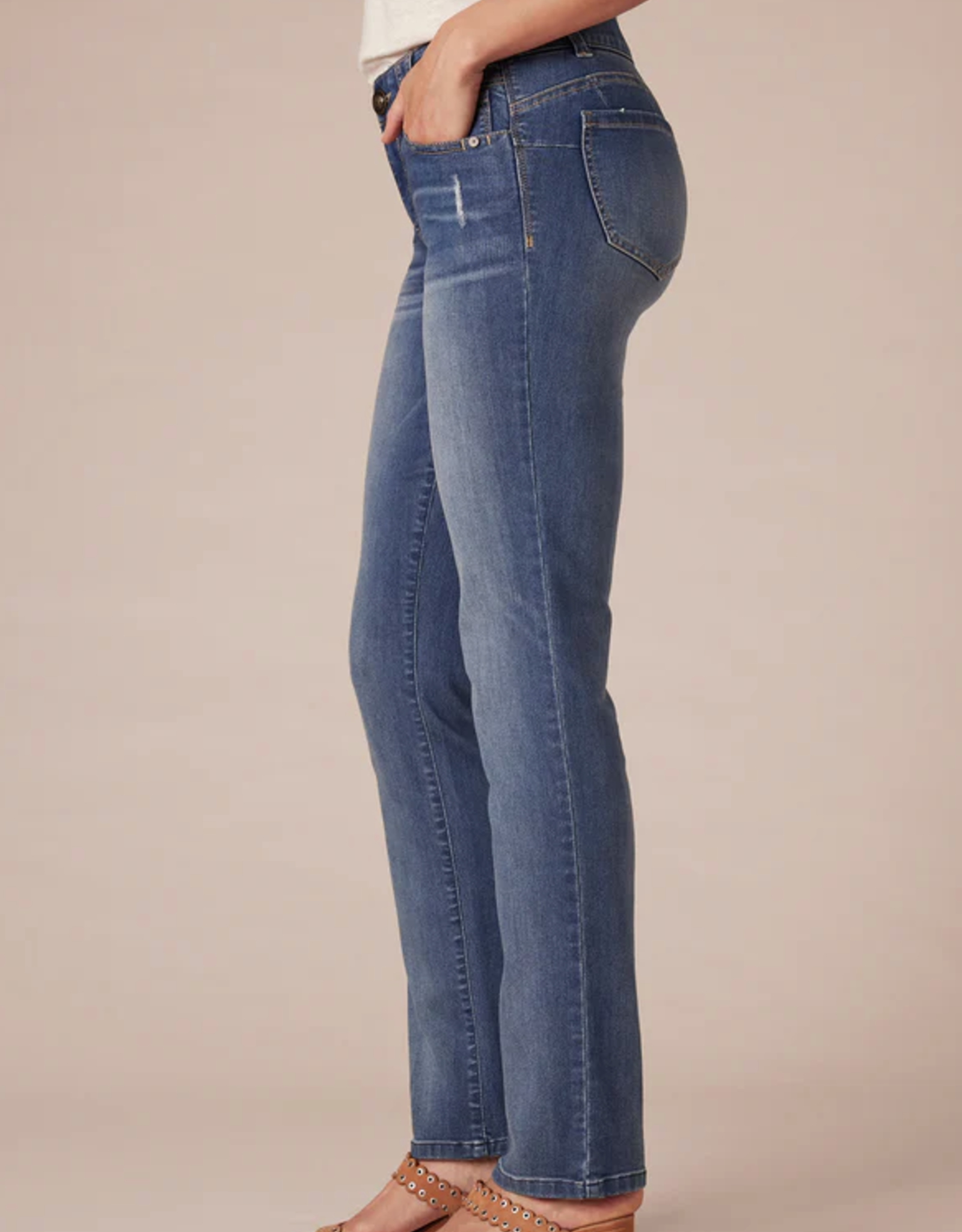 Democracy Democracy Mid Wash Blue Denim Straight Leg Mid Rise Jean Petite