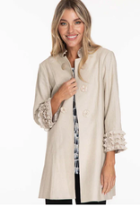 Multiples Multiples Natural Linen Ruffle Trim Button 3/4 Sleeve Jacket  CC