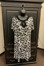 Bali Corp Bali Black/White Link Print Key-Hole Short Sleeve Black Trim Dress AS