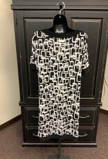 Bali Corp Bali Black/White Link Print Key-Hole Short Sleeve Black Trim Dress AS