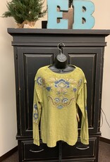 Tru Luxe Tru Luxe Green Embroidered Embellished Round Neck Long Sleeve Top CC