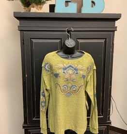 Tru Luxe Tru Luxe Green Embroidered Embellished Round Neck Long Sleeve Top CC