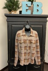 Mystree Mystree Mocha Plaid Button Front Long Sleeve Shacket LS