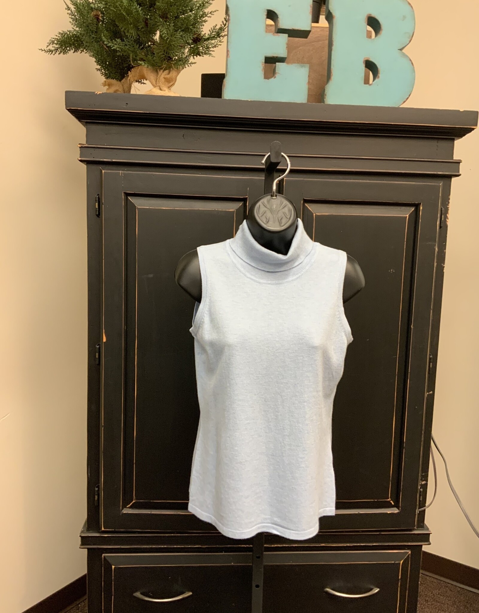 Picadilly Picadilly Dusty Blue Turtle Neck Sleeveless Knit Top KC