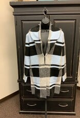 Picadilly Picadilly Black/Blue Plaid Open Front Long Sleeve Cardigan KC