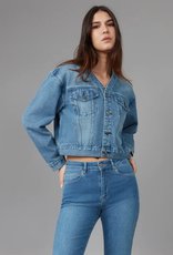 Lola Jeans Lola Jeans Aurora Med Wash V-Neck Button-Up Cropped Denim Jacket KH