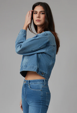 Lola Jeans Lola Jeans Aurora Med Wash V-Neck Button-Up Cropped Denim Jacket KH