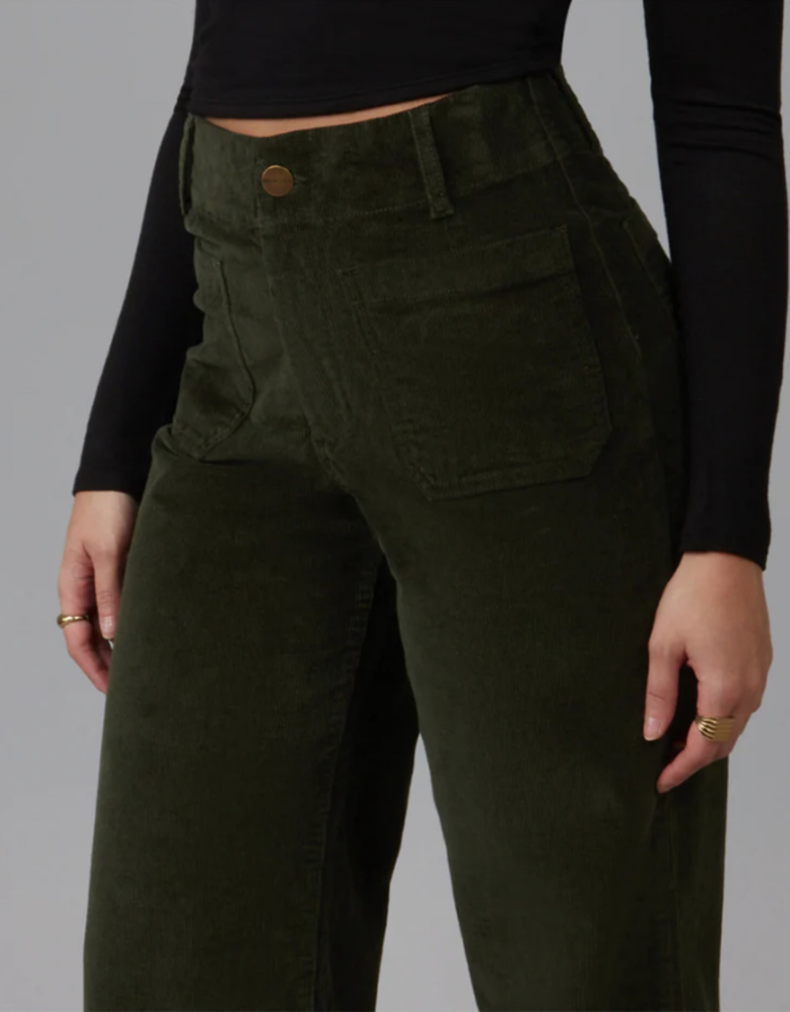 Lola Jeans Lola Jeans Colette Dark Olive Corduroy High Rise Wide Leg CR