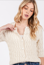 Final Touch Final Touch Ivory Cropped Button-Up Round Neck Short Sleeve Sweater LE