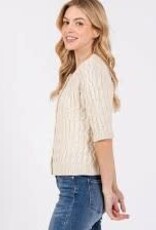 Final Touch Final Touch Ivory Cropped Button-Up Round Neck Short Sleeve Sweater LE