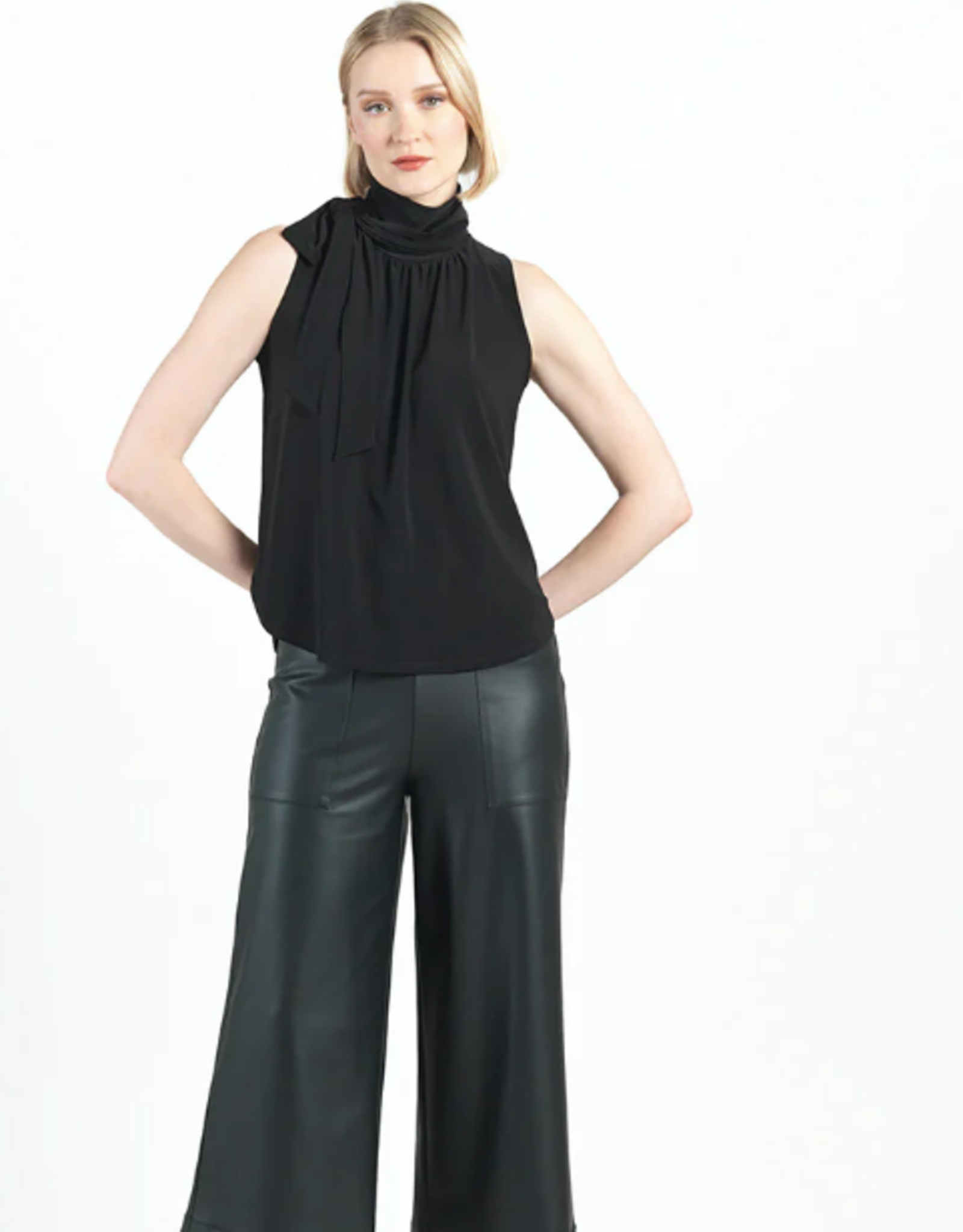 Clara Sun Woo Clara Sun Woo Black Sleeveless  Mock Neck Tie Detail Top  AS