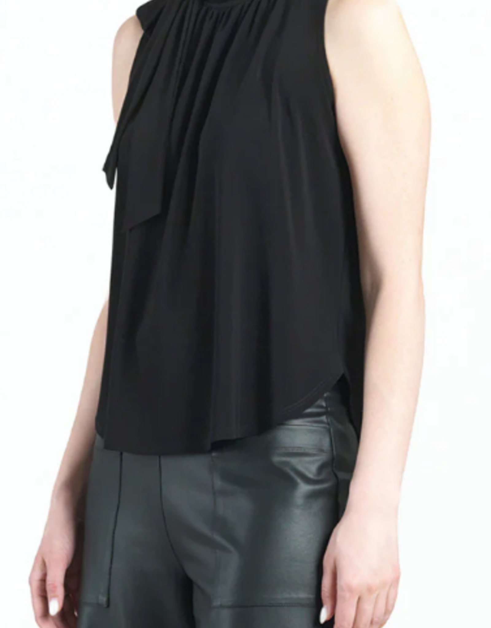 Clara Sun Woo Clara Sun Woo Black Sleeveless  Mock Neck Tie Detail Top  AS