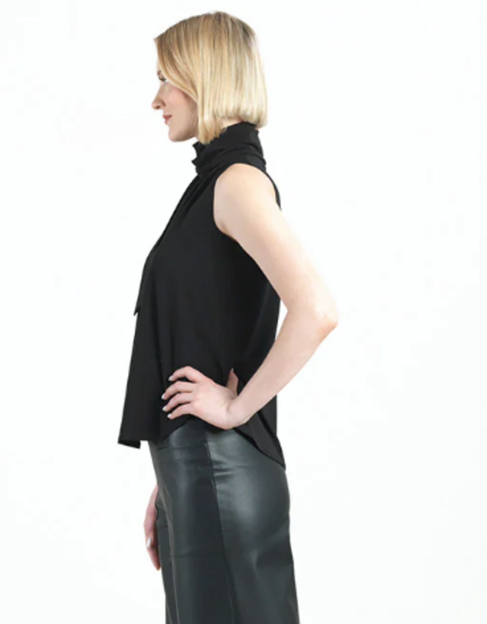 Clara Sun Woo Clara Sun Woo Black Sleeveless  Mock Neck Tie Detail Top  AS