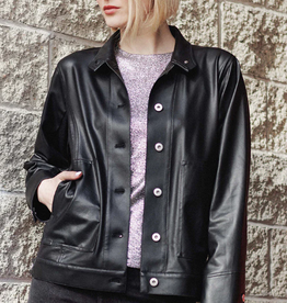 Clara Sun Woo Clara Sun Woo Black  Liquid Leather Sheen Button Closure Pocket Jacket  BES