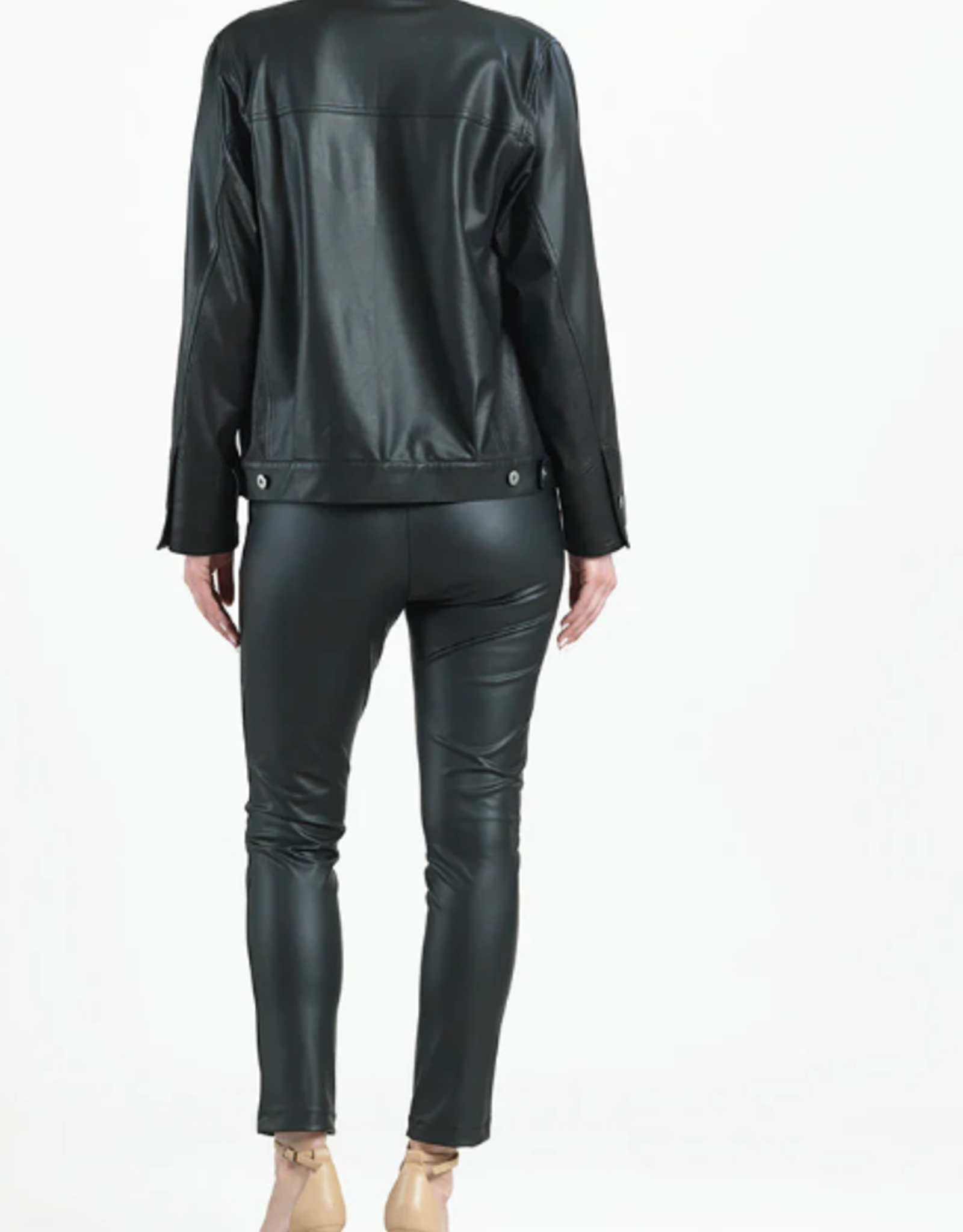 Clara Sun Woo Clara Sun Woo Black  Liquid Leather Sheen Button Closure Pocket Jacket  BES