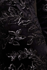 Tribal Tribal Black Lined Sequin Velvet Long Sleeve Dress CC