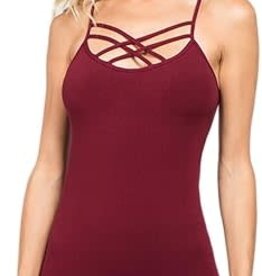 M. Rena M. Rena Burgundy Criss Cross Sleeveless Tank BE
