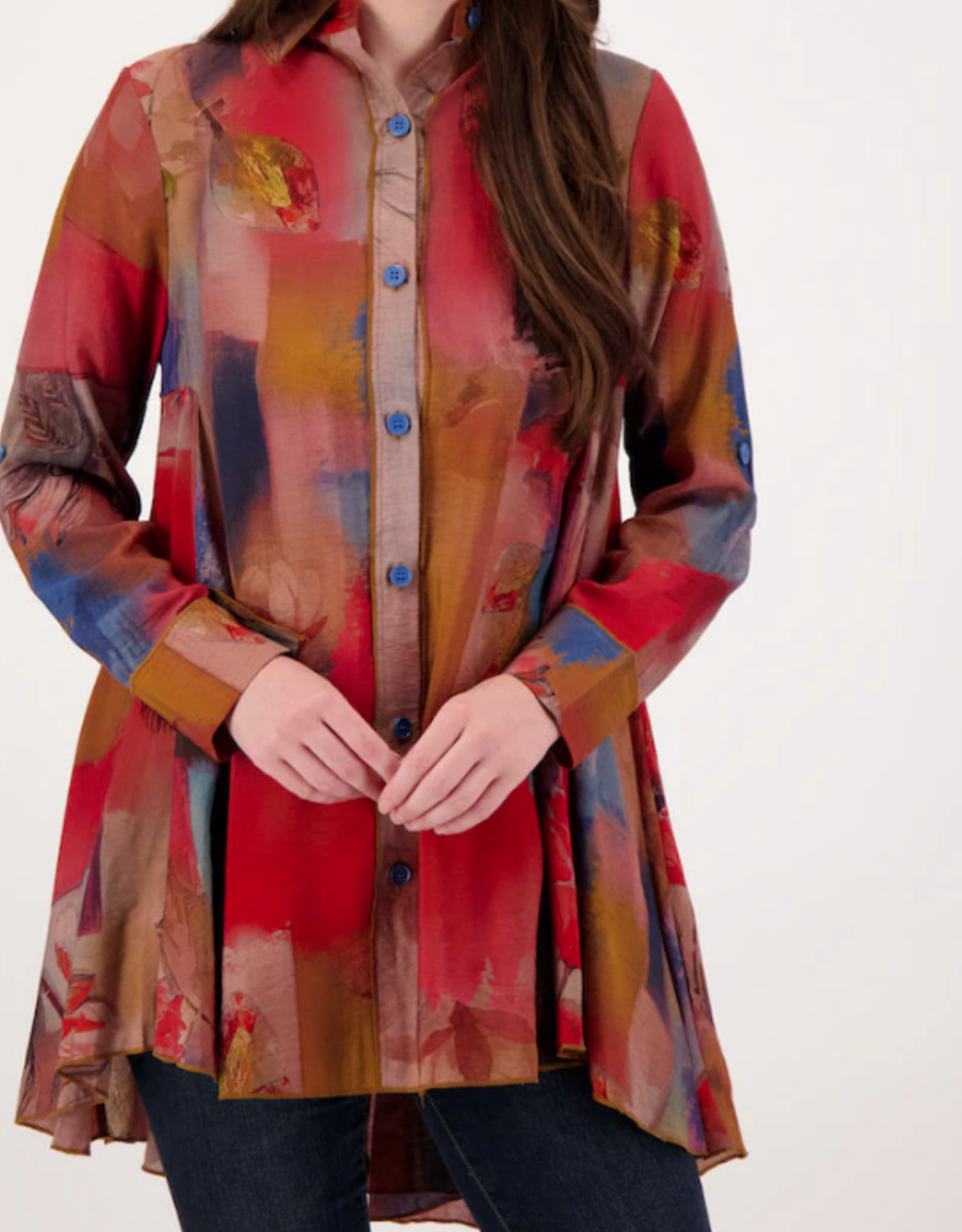 Radzoli Radzoli  Multi Color Print Button Up Long Sleeve Blouse CL