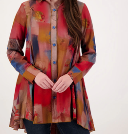 Radzoli Radzoli  Multi Color Print Button Up Long Sleeve Blouse CL