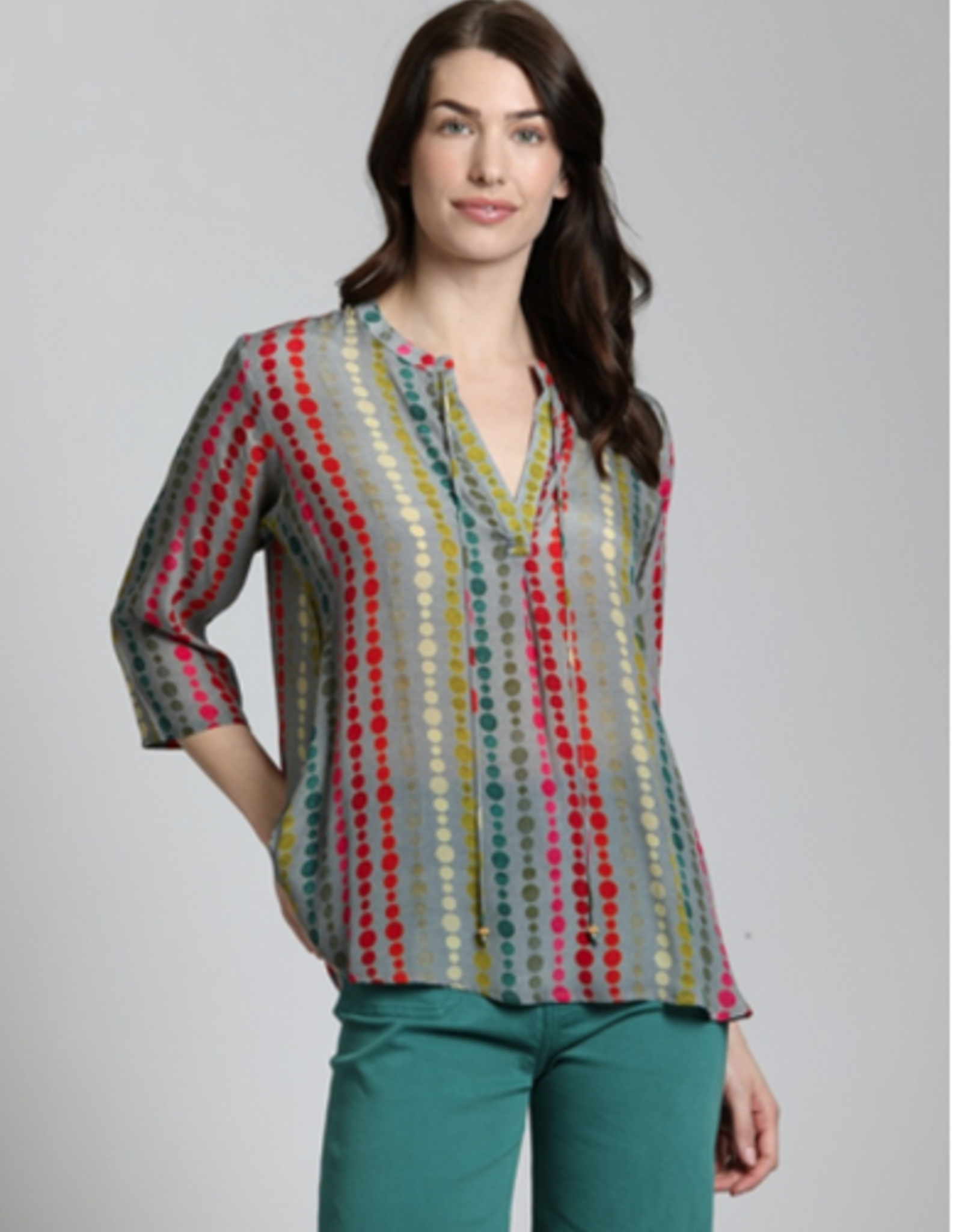 APNY APNY Polka Dot Multi Color V- Neck  w Tassel Detail Top  CL