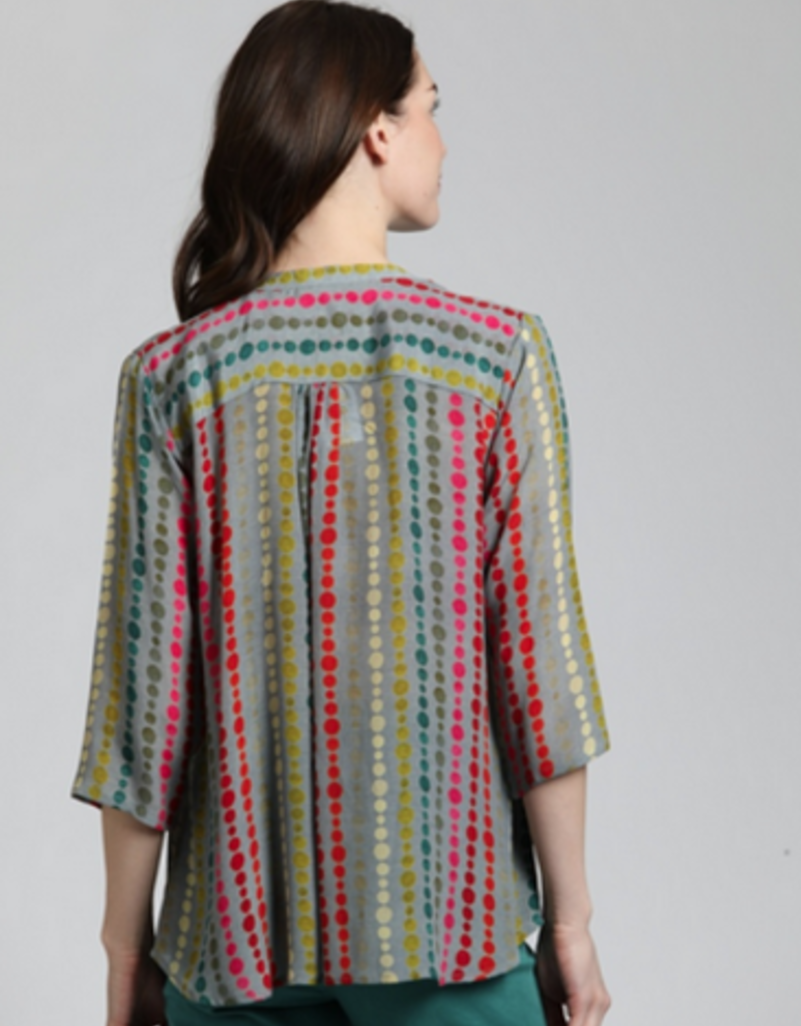 APNY APNY Polka Dot Multi Color V- Neck  w Tassel Detail Top  CL