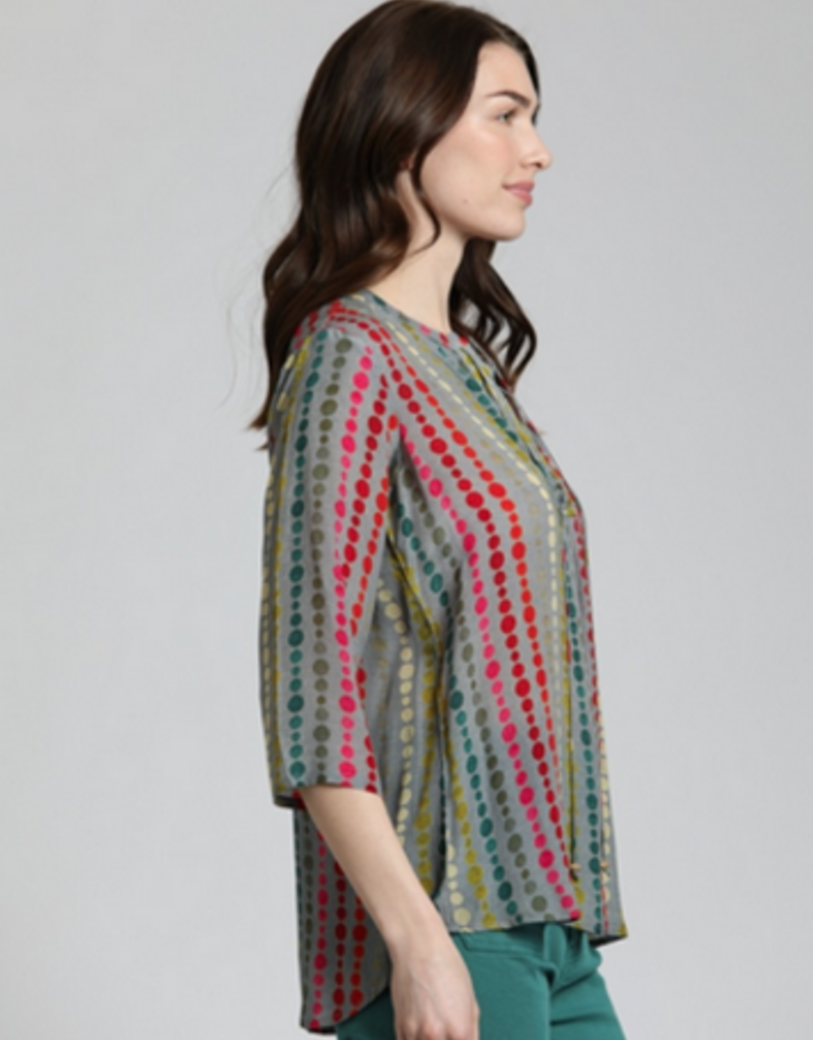 APNY APNY Polka Dot Multi Color V- Neck  w Tassel Detail Top  CL