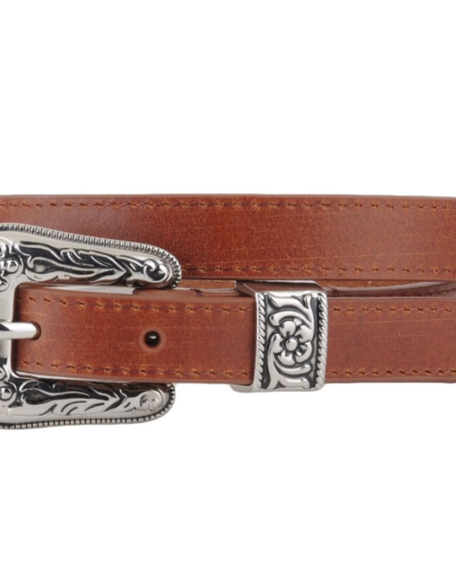 Most Wanted Co Most Wanted Tan Skinny Western Silver Buckle Leather Belt BL