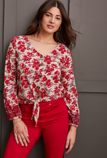 Tribal Tribal Scarlet Floral  V-Neck Button Up L/S  Top AL