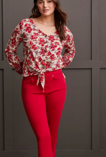 Tribal Tribal Scarlet Floral  V-Neck Button Up L/S  Top AL