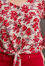Tribal Tribal Scarlet Floral  V-Neck Button Up L/S  Top AL