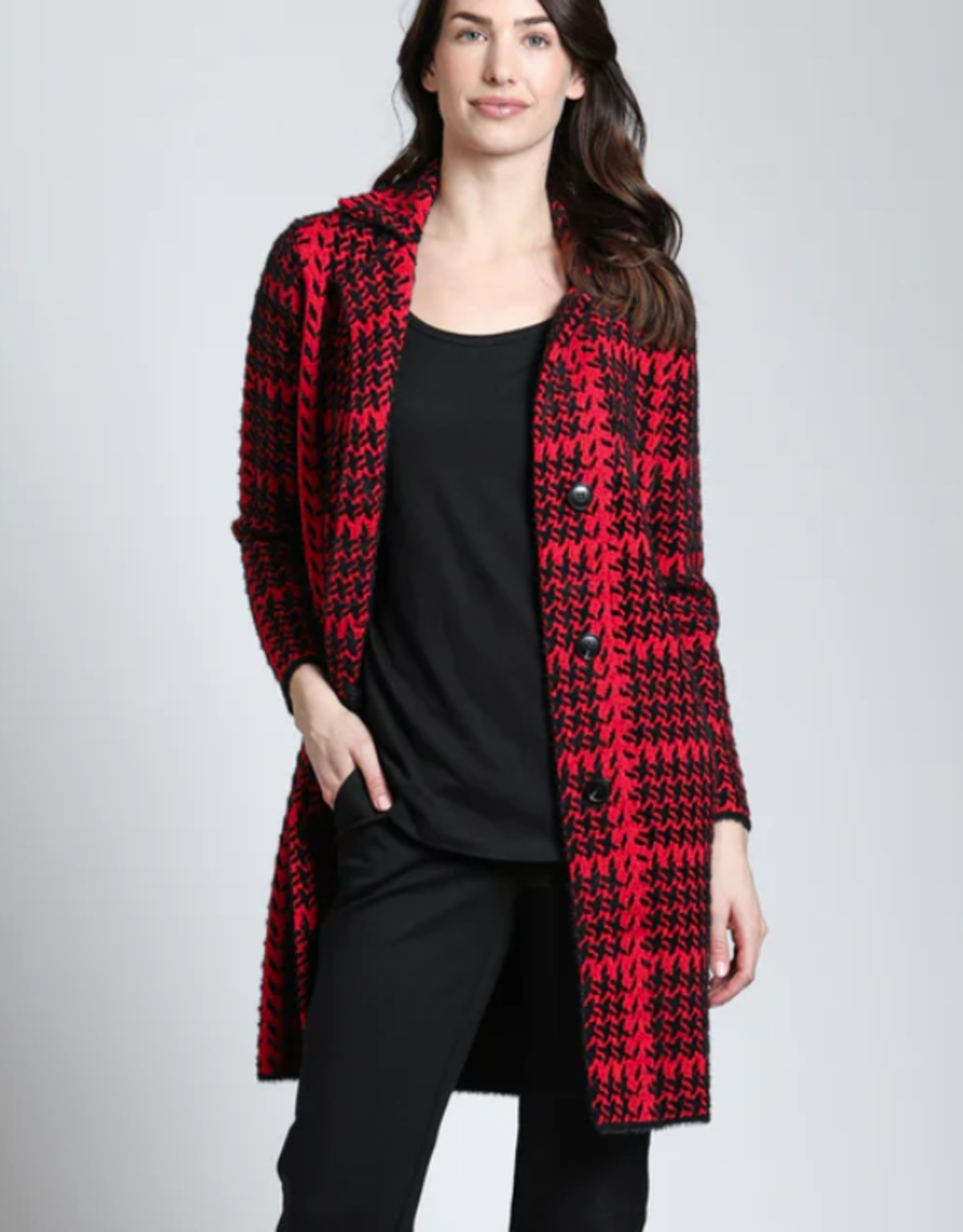 APNY APNY Python Red Houndstooth Single Breasted Cozy Coat HS