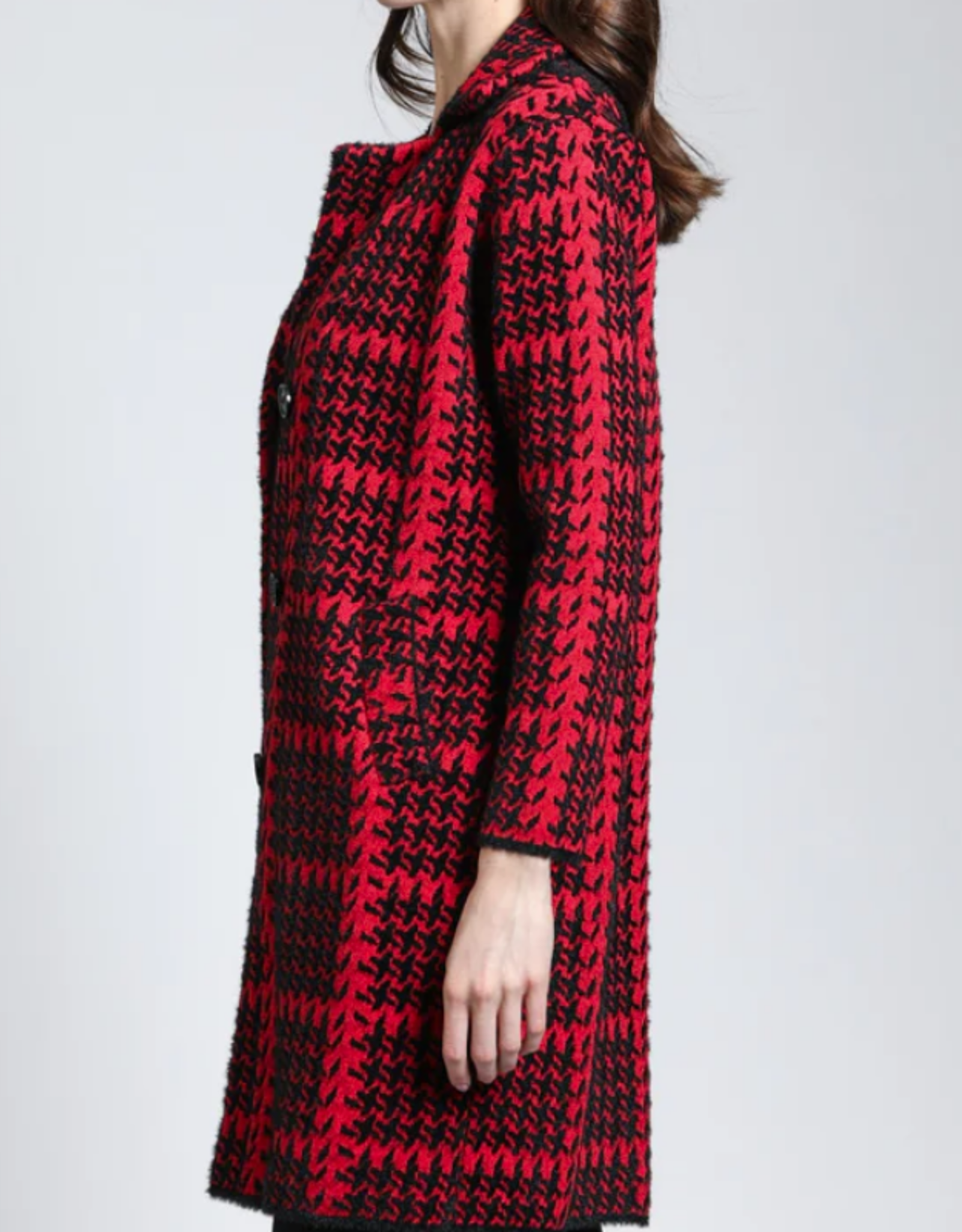 APNY APNY Python Red Houndstooth Single Breasted Cozy Coat HS