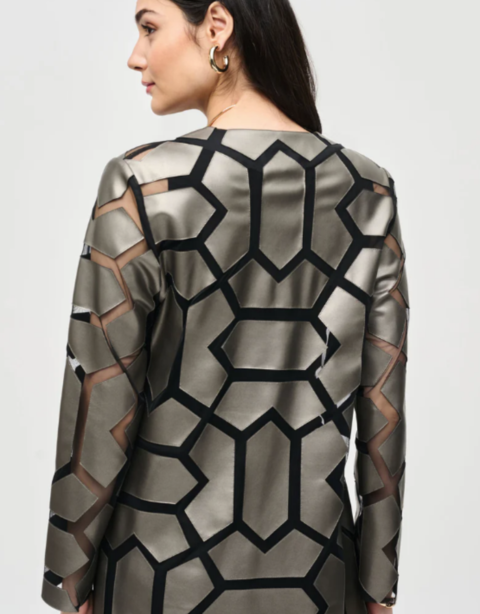 Joseph Ribkoff Joseph Ribkoff  Gunmetal/Black Laser-Cut Leatherette w/Mesh Jacket BLS