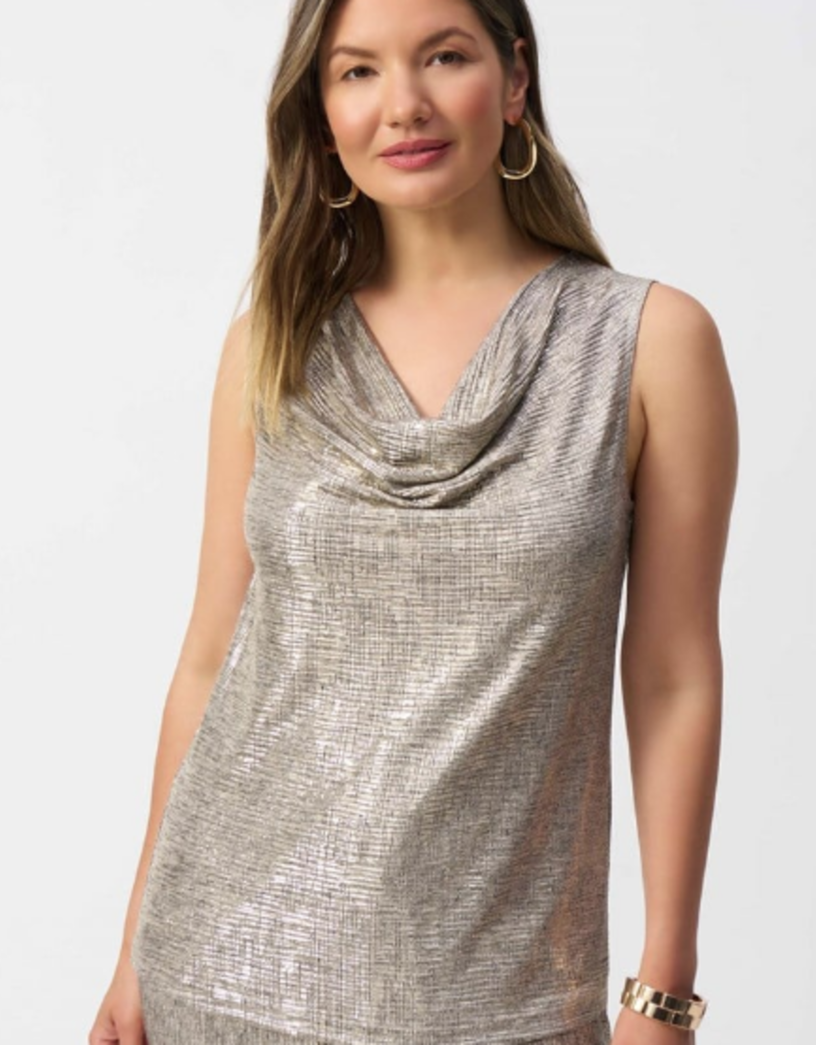 Joseph Ribkoff Joseph Ribkoff Beige/ Gold Funnel Neck Sleeveless Top KO