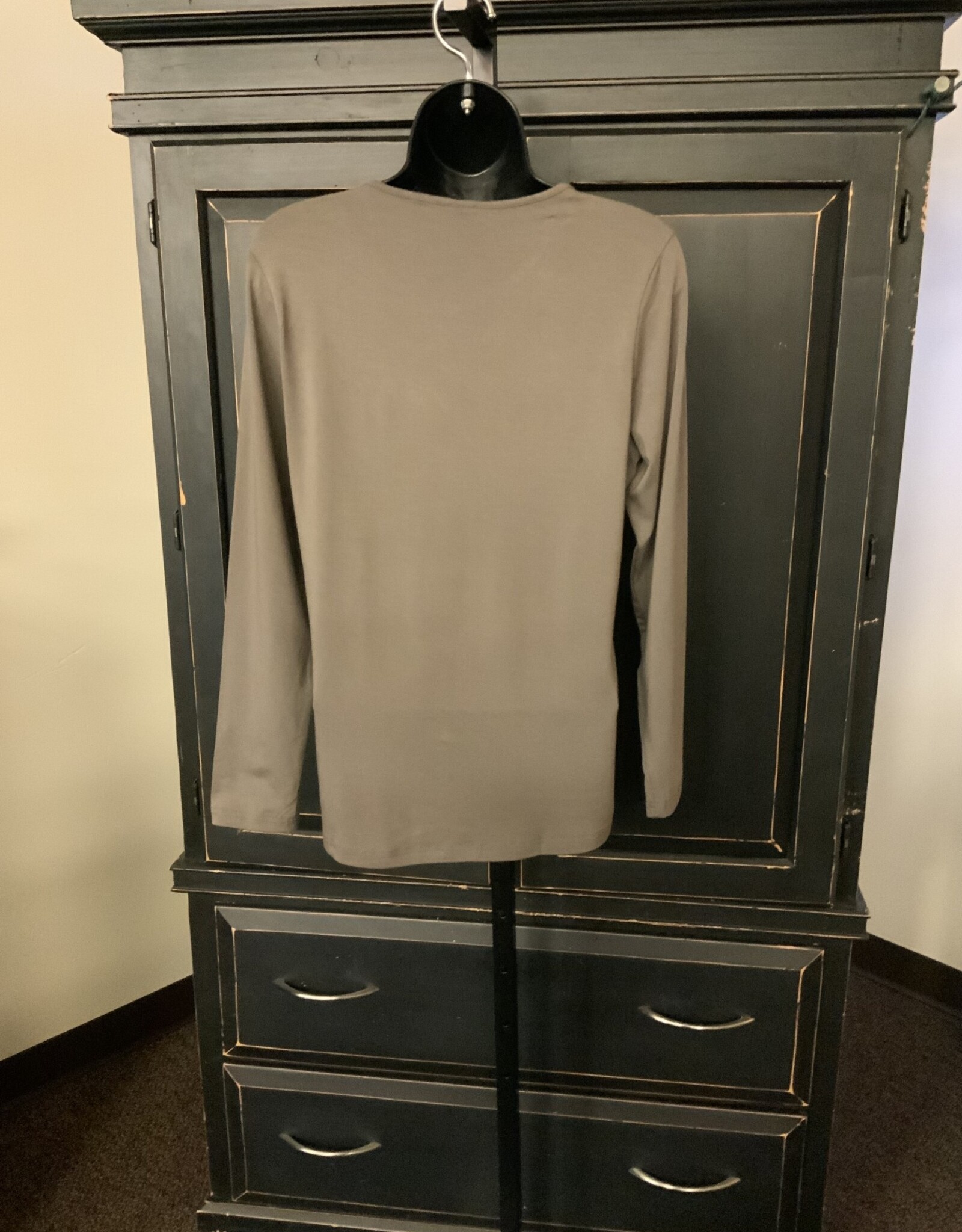 Lulu B Lulu B  TLE5129 Chocolate Basic Scoop Neck Long Sleeve Top BR