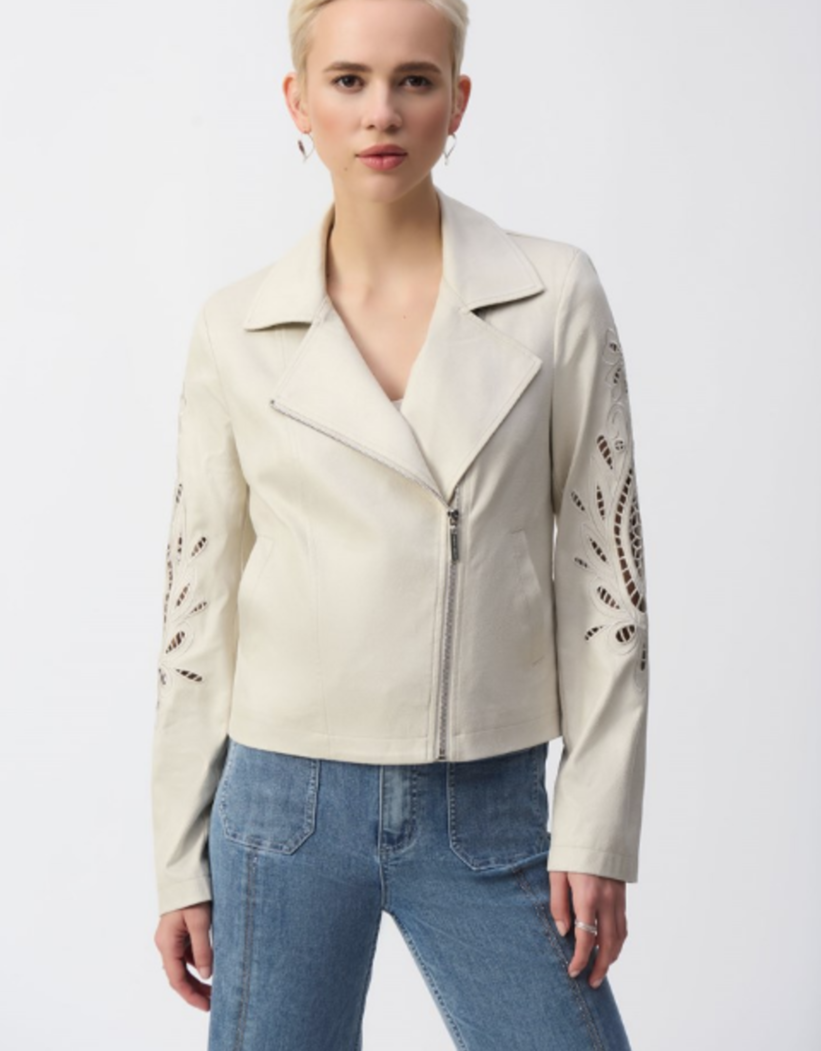 Joseph Ribkoff Joseph Ribkoff  Moonstone Foiled Faux-Suede Moto Jacket BLB