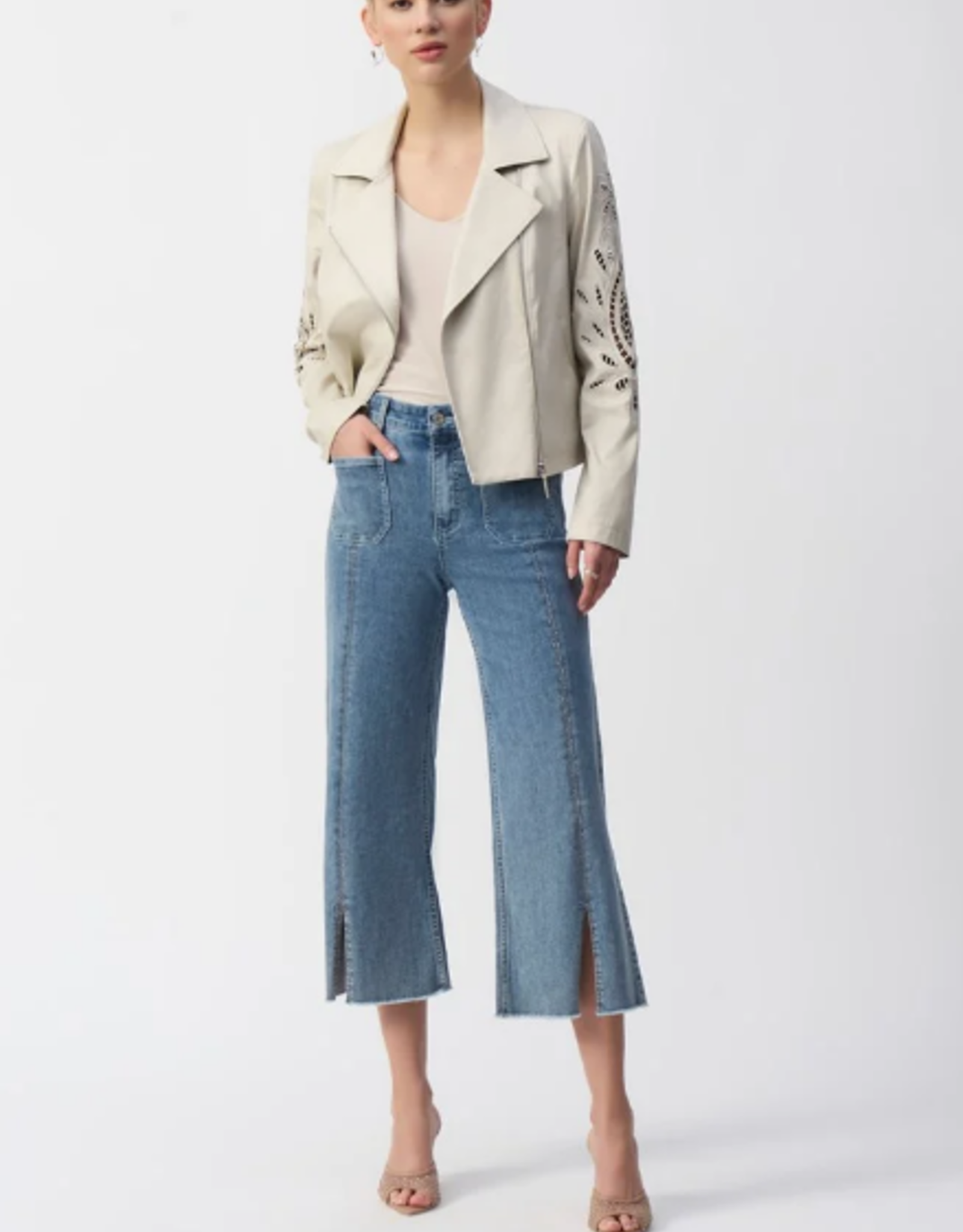 Joseph Ribkoff Joseph Ribkoff  Moonstone Foiled Faux-Suede Moto Jacket BLB